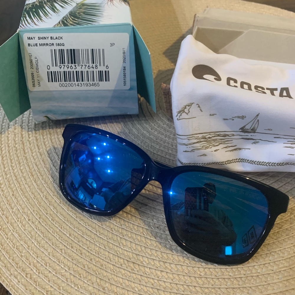 Costa Shiny Black Sunglasses with Blue Lenses
